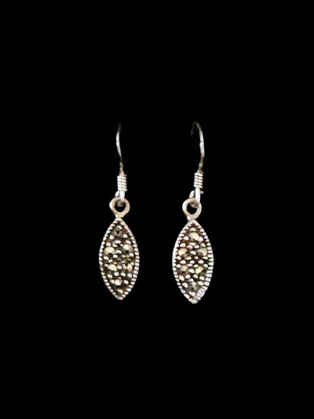 Vintage 90s Sterling Silver Marcasite Teardrop Dangle Earrings 925 Hook